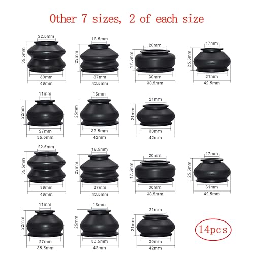 Universal Automotive Replacement Tie Rod End Boot Turn To Rod Arm Ball Joint Head Dust Protection Rubber Cover Track Boot Car Suspension Steering Parts Accessories 14Pcs (Other 7 Sizes x2)