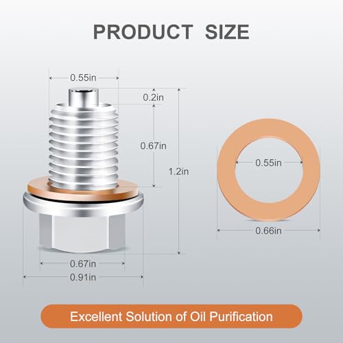 LBOKLING M14x1.5 Oil Drain Plug, Magnetic Stainless Steel Oil Pan Drain Nut Bolt with 5PCS Copper Crush Washer, Universal Leak-Proof Replacement,Fits Most Cars,Motorcycles,Boats