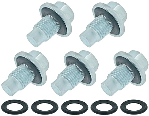5 PCS M14x1.5 Oil Drain Plug Pilot Point Fit for Ford F250 F350 F450 F550, Expedition, Transit, GM, Replace 090-161, 090-161.1, 65266, 090-937CD, 11569943, F75Z-6730-BA, XW4Z-6730-AA, F6TZ-6730-BA