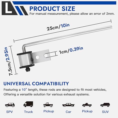 Universal Exhaust Hanger Rod Heavy-duty Stainless Steel Exhuast Pipe Hanger Rod Weld On Exhaust System- 3/8" Rod 10" Long(4 PCS)
