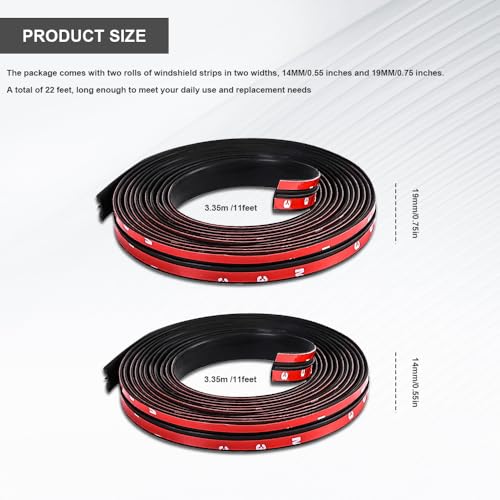 Tecledsn 2 Pieces Windshield Rubber Seal Windshield Trim Stripping, Car Weather Stripping, Waterproof Rubber Edge Trim, 22 Ft T Shape Sealing Strip Universal for Car Front Rear Windshield