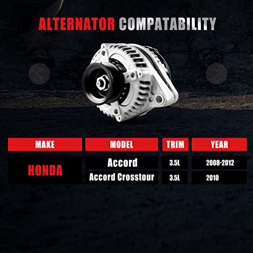 GDSMOTU Alternator Compatible with 3.5L for 2008-2012 for Honda for Accord, 2010 for Honda for Accord Crosstour Alternator 130AMP 12V 11392 AND0483 VND0483 104210-5910