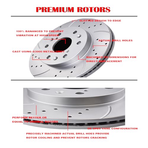 Front Brake Kit, Drilled and Slotted Brake Rotors Ceramic Brake Pads for Cadillac Escalade Chevy Silverado 1500 Tahoe GMC Yukon