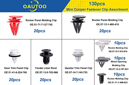 OAUTOO 130pcs Auto Body Interior and Exterior Retainer Fastener Clip Assortment for Mini Cooper R50 R52 R53 R56