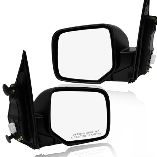 PM Auto Driver & Passenger Side Mirrors, Left-Right Power Heated Paintable Manual Folding Replacement For 2009-2015 Honda Pilot, Door Mirror Pair of 2