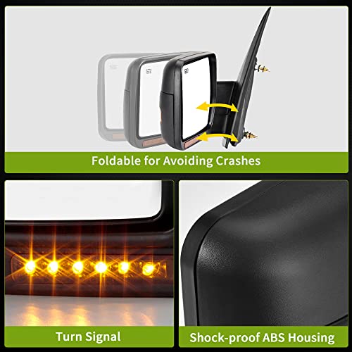 AUTOSAVER88 Door Mirror Compatible with 2007-2014 Ford F150, Left Driver Side Mirror with Turn Signal Puddle Light Power Adjustable Heated Manual Folding