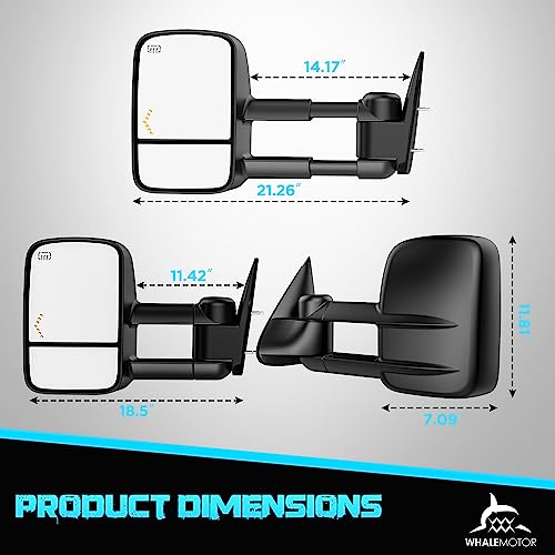 Heated Tow Mirrors Compatible with 2003-2007 Chevy Silverado GMC Sierra(2007 Classic) 1500 2500 3500, Tahoe Suburban Avalanche Yukon Escalade, Extended Trailer Towing Side Mirrors LED Turn Light