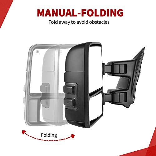 YITAMOTOR Towing Mirrors Compatible with 2008-2016 Ford F250 F350 F450 F550 Super Duty, Power Adjustable Heated Turn Signal Manual Telescoping Folding Pair Set