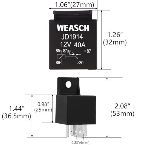 Weasch 2 Pack JD1914 Car Relay, 12V 40A, 5 Pin SPDT, Automotive Switches and Starters, Waterproof Relay for Boat Tractor Truck Motorcycle (2)
