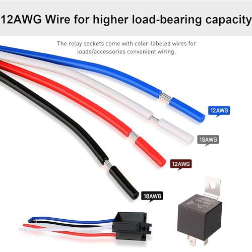 Gebildet 2pcs 12V 40A 4 Pin SPST Car Relay Harness JD1912, 12AWG Harness Sockets with Built-in Diode for Automotive Truck Van Boat Motorcycle