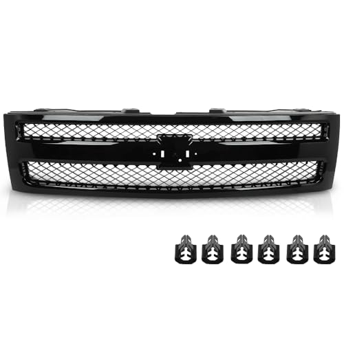 PIT66 Front Grille Fit Chevy Silverado 1500 2007-2013, Textured Black Grill