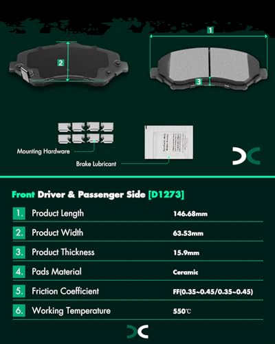 SCITOO Ceramic Pads, Front Brake Pads Brakes Kits fit for Chrysler Town & Country,for Dodge Grand Caravan,Journey,Nitro,for Jeep Liberty,Wrangler,Wrangler JK,for Ram C/V,09-14 for VW for Routan