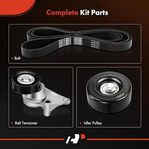 A-Premium Engine Serpentine Belt Drive Kit Compatible with Chevy, GMC, Cadillac & Hummer Vehicles - 2002-2008 - Silverado Express 1500 2500 3500, Suburban, Tahoe, Savana, Yukon, H2, Escalade & More