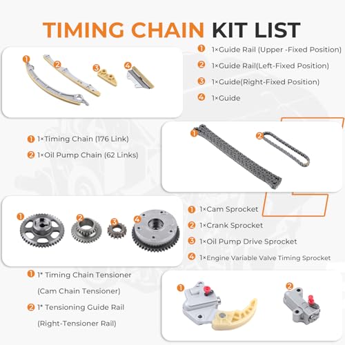 Autoexact 14510R40A01 Engine Timing Chain Kit w/Camshaft Adjuster & VVT Gear, Timing Chain Set Replacement Part Fit for 2008-2015 2.4L Honda Accord Civic Crosstour CR-V Acura TSX ILX