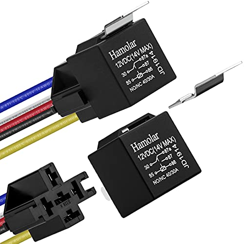 Hamolar 2 Pack 12V 40/30 Amp Car Relay DC 5 Pin SPDT and Harness - Heavy Duty 12 AWG Copper Wires Relays Kit for Automotive Truck Motorcycle Boat