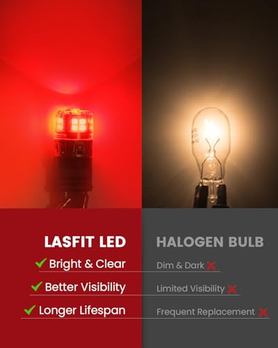 LASFIT 3157 LED Brake Light Bulb, 3057 3156 3157 LED Bulb Red, 1600LM/set Super Bright 3056 4057 4157 3457 for Automotive Tail Brake Lights, Stop Parking Light, Non-Polarity, Not for Trucks (2-Pack)