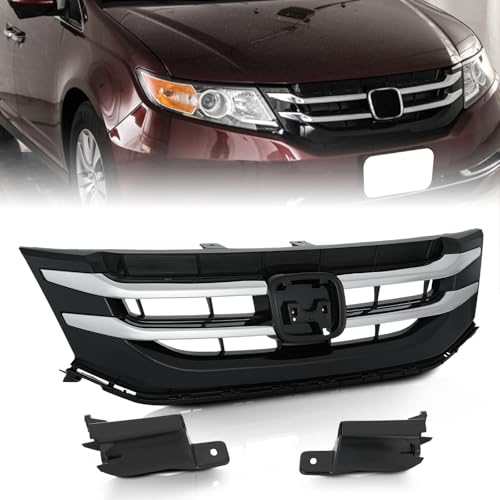 KARPAL Front Bumper Grille Lower Grill with Chrome Trim Compatible with 2014 2015 2016 2017 Honda Odyssey 75101TK8A22 Black