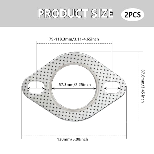 2PCS Car Exhaust Gasket,2.25" 2-Bolt Exhaust Flange Gasket Car Accessories,Professional Exhaust Manifold Gasket Made of High Temp Gasket Material (2.25 inch)