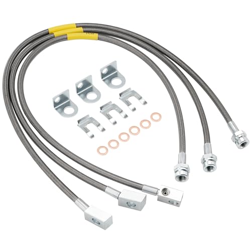 Racewill 89715 Stainless Brake Lines, Front & Rear Extended Brake Lines (89702 & 89703) for 4"-6" Lift, Compatible with 1987-2006 4WD Jeep Wrangler TJ YJ XJ, 1984-2001 2WD/4WD Jeep Cherokee XJ