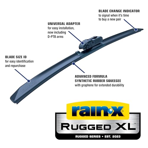 Rain-X 870428 Rugged XL Wiper Blade 28", Windshield Wipers Replacement, Quiet & Durable Beam Design, All Weather Performance & Easy Universal Install, Blade Wear Indicator (Pack of 1)