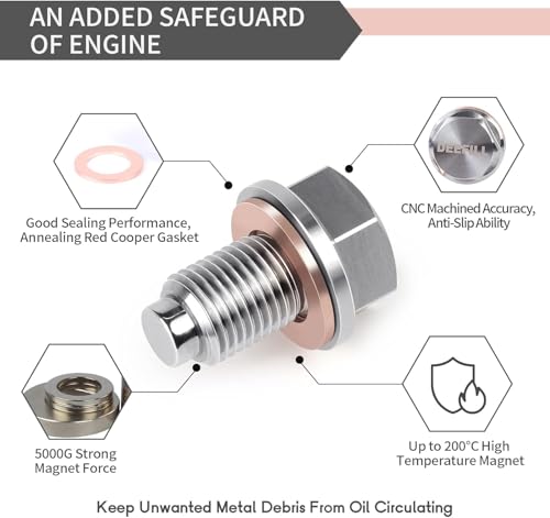 DEEFILL 1/2"x20 Stainless Steel Magnetic Engine Oil Drain Plug Fit For Buick Chevrolet Chrysler Ford Dodge GMC Select Models