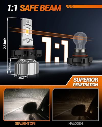 SEALIGHT 5202 LED Fog Light Bulbs or DRL, 18000LM 800% Brightness 5202 5201 PS19W PS24W Fog Lights LED Bulb for Car, 6500K Cool White 984 FT Strong Penetration, 60000 Hours Lifespan, Pack of 2