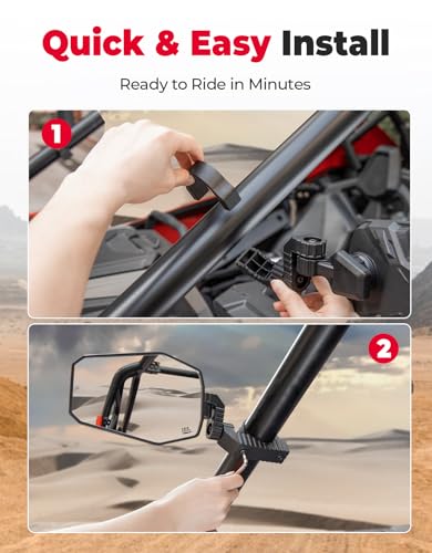 KEMIMOTO UTV Side Mirrors, UTV Mirrors for 1.65-2 inch Roll bar Compatible with Polaris RZR, Can-Am Maverick X3, Pioneer, Talon, Teryx, Gator, CFMOTO, Multi-Adjustment Convex Mirrors