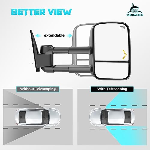 Heated Tow Mirrors Compatible with 2003-2007 Chevy Silverado GMC Sierra(2007 Classic) 1500 2500 3500, Tahoe Suburban Avalanche Yukon Escalade, Extended Trailer Towing Side Mirrors LED Turn Light