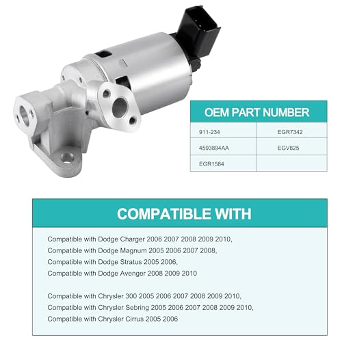 AULINK 911-234 EGV825 EGR Valve (2.7L Only) For Dodge Charger 2006-2010, Magnum 2005-2008,Stratus 2005-2006,Avenger 2008-2010,Chrysler 300 Sebring 2005-2010,Cirrus 2005-2006