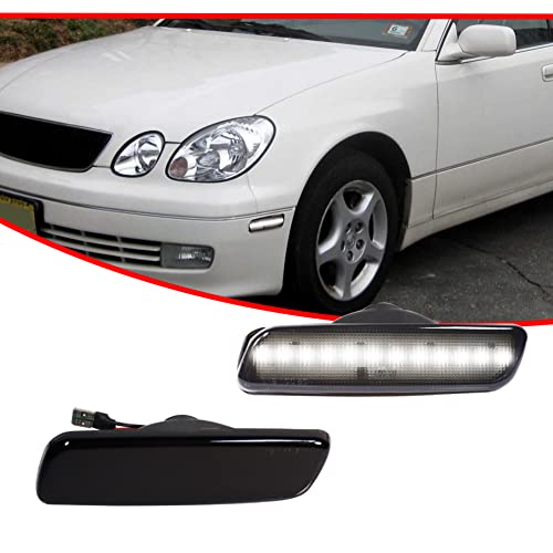 KENRTIR Smoked Lens White LED Lamp Compatible with Toyota Lexus Scion Front Corner Fender Side Marker Light