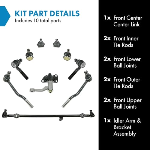 TRQ Steering and Suspension Kit Tie Rods Ball Joints Center Link Idler Arm Bracket Assembly Compatible with Nissan D21 1986-1994 Rear Wheel Drive Pickup 1995-1997 Rear Wheel Drive