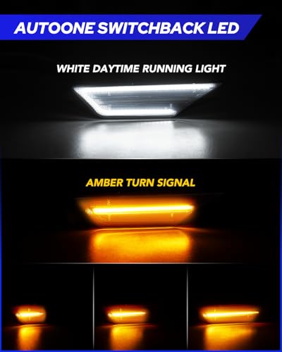 AUTOONE Switchback LED Side Marker Lights Compatible With 10th Gen Honda Civic 2016-2021, Amber Yellow Turn Signals & White Daytime Running Lights, Smoked Lens, 2PCS
