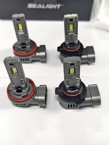 SEALIGHT 𝐇𝟏𝟏/𝐇𝟗/𝐇𝟖 and 𝟗𝟎𝟎𝟓/𝐇𝐁𝟑 Bulbs Combo, 100,000LM 900% Wider Driving Vision Mini Size, 9005 H11 Fog Lights with Fan, Plug and Play, Pack of 4