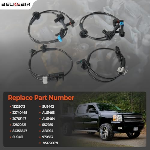 4PCS ABS Wheel Speed Sensor Front & Rear, Left & Right Compatible with 2007-2014 Chevy Silverado 1500/Avalanche/Suburban 1500/Tahoe, GMC Yukon/Yukon XL 1500, Cadillac Escalade Replace 15229012 ALS1464