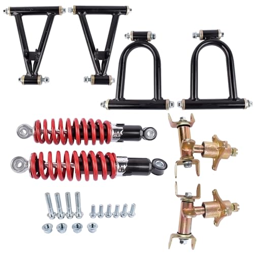 Flynsu 11'' Front Suspension Shock Swing Arm Full Kit Upper Lower Steering Knuckle Spindle Kit Replacement for DIY ATV Quad Bike Buggy Go Kart Parts