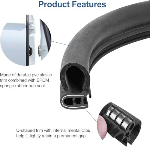 Automotive Door Weather Stripping 25Ft Car Door Rubber Edge Trim Seal Strip Gasket with Side Bulb for Car Bus Camper Boat RV Truck Doors