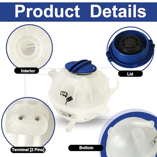 603-253 1K0121407A Coolant Reservoir Tank with Cap for 2006-2019 Aud1 A3 Q3 TT RS3 & VW Jetta Passat Golf GTI Beetle CC Eos Rabbit (2006-2019 Models) - Replacement Engine Coolant Expansion Tank