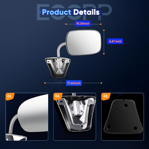 ECCPP Pair Set Fit for 1973-91 Chevy/Chevy GMC Jimmy Suburban C10 20 30/C/K1500 2500 3500/C15 25 35 Manual Stainless Mount Folding Chrome Side Mirrors
