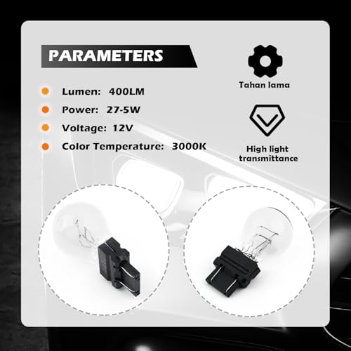 Purthog 2PCS 3157 Bulb for Car,Long-Term Use Tail Lights Bulb as Halogen Light Bulbs 12V P27-5W 3000K,Essential Brake Light Bulbs Replacement Compatible with GMC Ford Nissan (White)