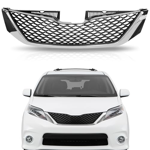Tyrigion Front Bumper Upper Grille Honeycomb Chrome Grill For 2011-2017 Toyota Sienna TO1200334