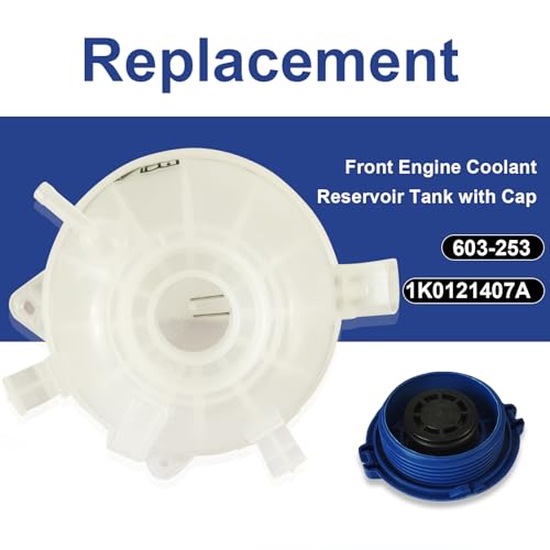 603-253 1K0121407A Coolant Reservoir Tank with Cap for 2006-2019 Aud1 A3 Q3 TT RS3 & VW Jetta Passat Golf GTI Beetle CC Eos Rabbit (2006-2019 Models) - Replacement Engine Coolant Expansion Tank