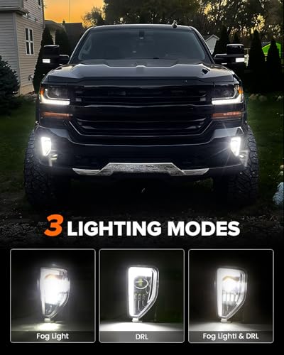 4X4FLSTC LED Fog Lights Assembly Compatible with 2016 2017 2018 Chevy Silverado 1500 models DOT Bumper Driving Lights Fog Lamps Replacement with DRL Halo Black