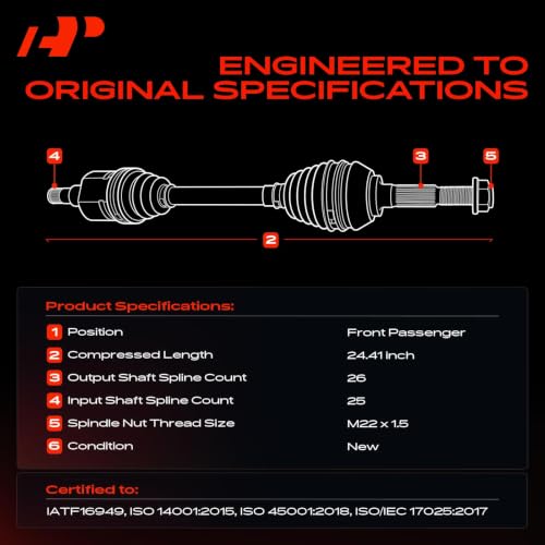 A-Premium CV Axle Shaft Assembly Compatible with Acura EL 1997-2000 & Honda Civic 1992-2000, Civic del Sol 1993-1997, L4 1.5L 1.6L, Front Right Passenger Side, Replace# 44010S01003, 44010S01901