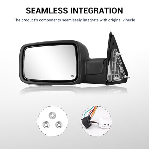 Side Mirror Compatible with Towing Mirror 2009-2018 Dodge Ram 1500 2010-2018 Dodge Ram 2500 3500 4500 5500 with Power Heated Turn Signal temperature sensor Manual Folding Only Left Side