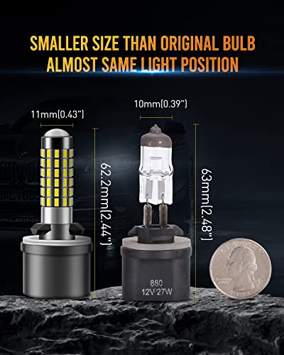 LUYED 880 LED Fog Lights Bulb 400% Brightness 886 890 892 893 LED Bulb with Projector for DRL or Fog Lights,Xenon White,Pack of 2