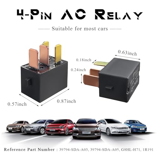 Yourkar 2 PCS Car AC Relay, G8HL-H71-12VDC 4 Pins AC and Starter Relays, Multiple Power Relay Assembly Starter Relays for Driving Lights/Air Conditioning/Fans, Car Accessories