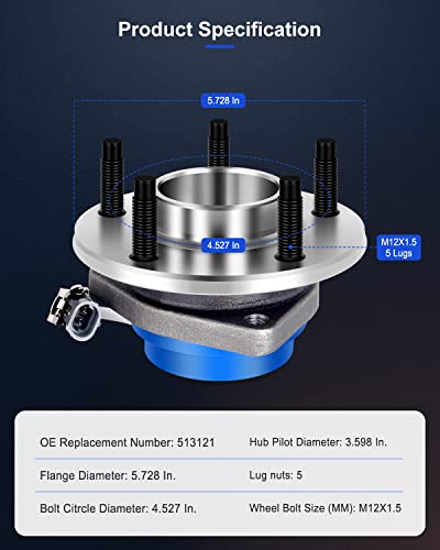 ECCPP 513121 Wheel Bearing Hub Front Wheel Hub and Bearing Assembly Front/Rear 5 Lugs with ABS for Buick for Cadillac for Chevy for Pontiac for Oldsmobile