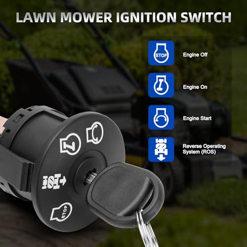Lawn Mower Ignition Switch 4 Position with Key 7 terminals Compatible with Husqvarna AYP Craftsman Poulan Sears Lawn Mower Rider Replace# 193350 532193350