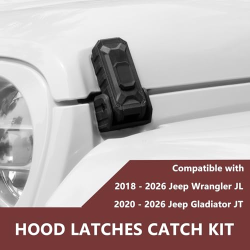 Locking Hood Latch with Keys, Jeep Hood Latch Compatible with 2018-2026 Jeep Wrangler JL JLU Jeep Gladiator JT, Anti-Theft Hood Lock Catch Latch Accessories, Dust & Water Resistant, 1 Pair(Not for JK)