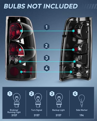 Nilight Taillight Assembly Compatible with 1999 2000 2001 2002 2003 2004 2005 2006 2007 Chevy Silverado 1500 2500 3500 99-02 GMC Sierra Rear Lamp Replacement with Classic Body OE Style
